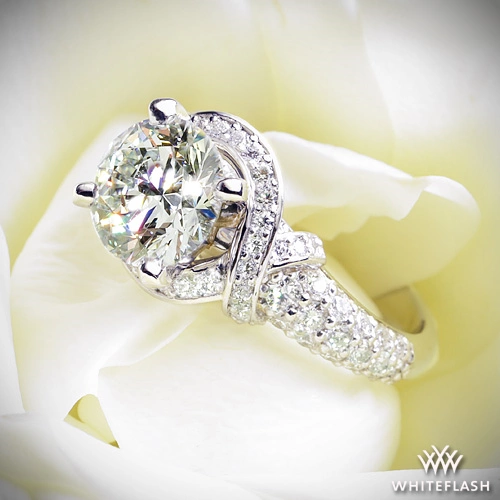 18k White Gold Ribbon Halo Diamond Engagement Ring