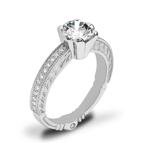 Crescendo Hand Engraved Half-Bezel Diamond Engagement Ring
