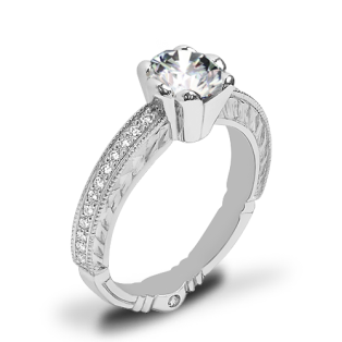 Crescendo Hand Engraved Half-Bezel Diamond Engagement Ring
