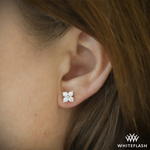 14k White Gold Four Stone Clover Diamond Earrings