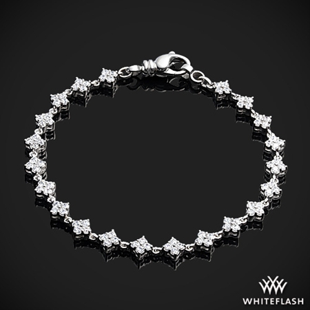 14k White Gold Four Stone Clover Lab Created Diamond Tennis Bracelet 1.85ctw