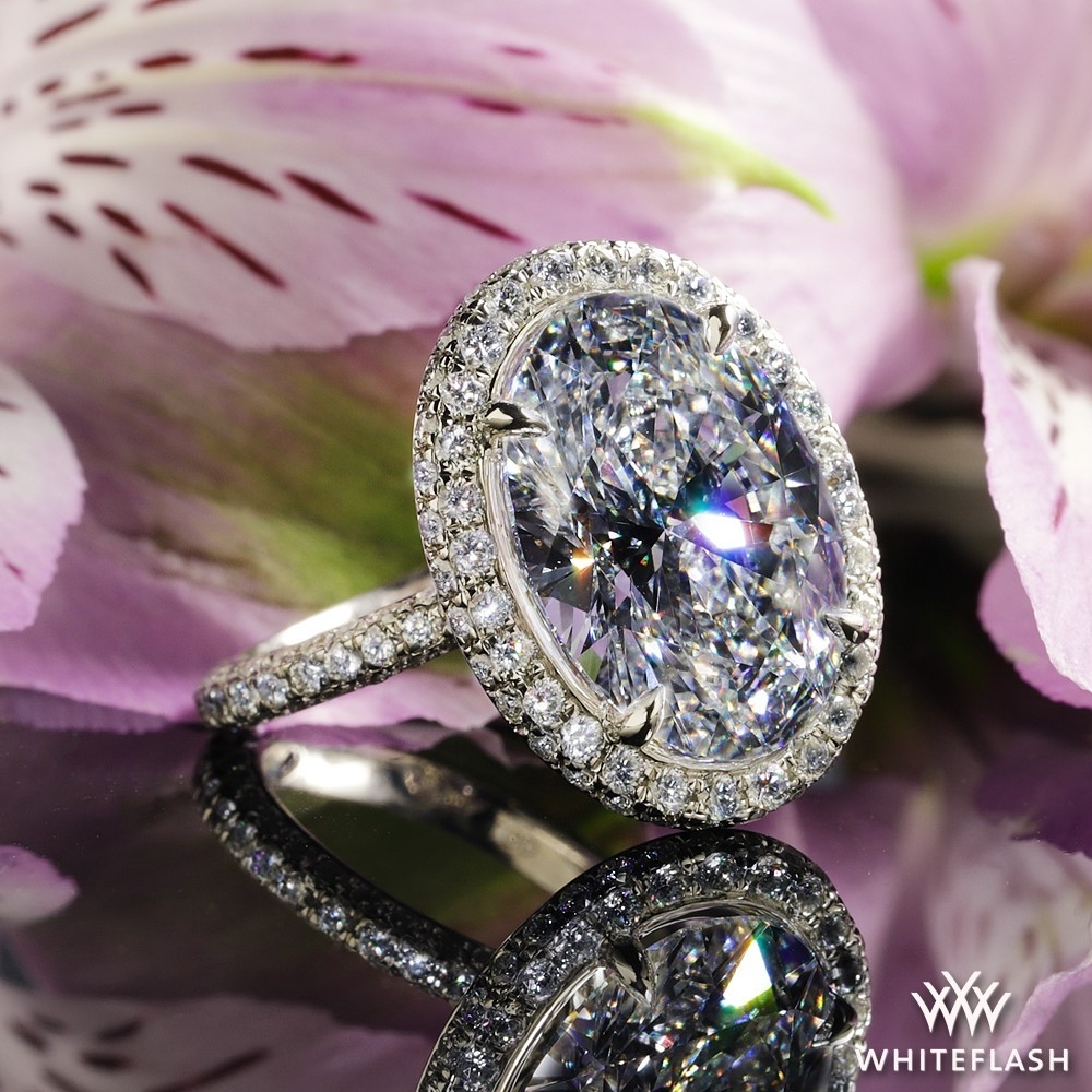 Platinum Custom Halo Diamond Pave Engagement Ring