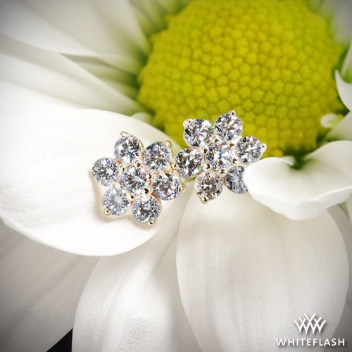 14k Yellow Gold Flower Cluster Diamond Earrings