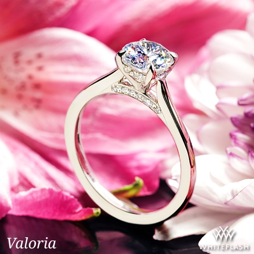 14k White Gold Valoria Cathedral Hidden Halo Solitaire Engagement Ring