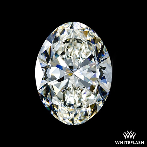 Oval-shaped diamond with a more pronounced and disjointed virtual facet structure, showing uneven light distribution with a noticeable bowtie effect, leading to a less harmonious appearance.