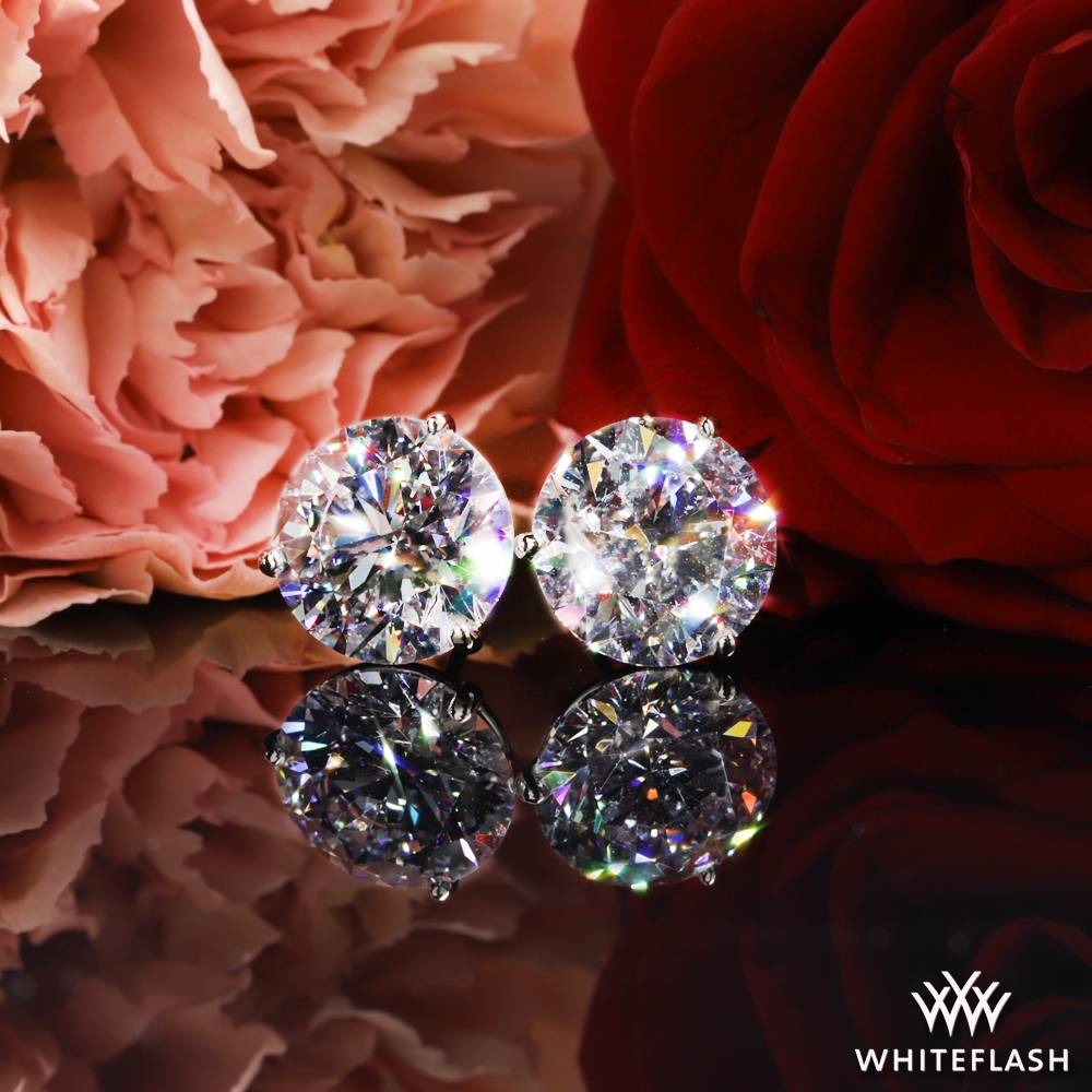 14k White Gold 3 Prong Martini Diamond Earrings