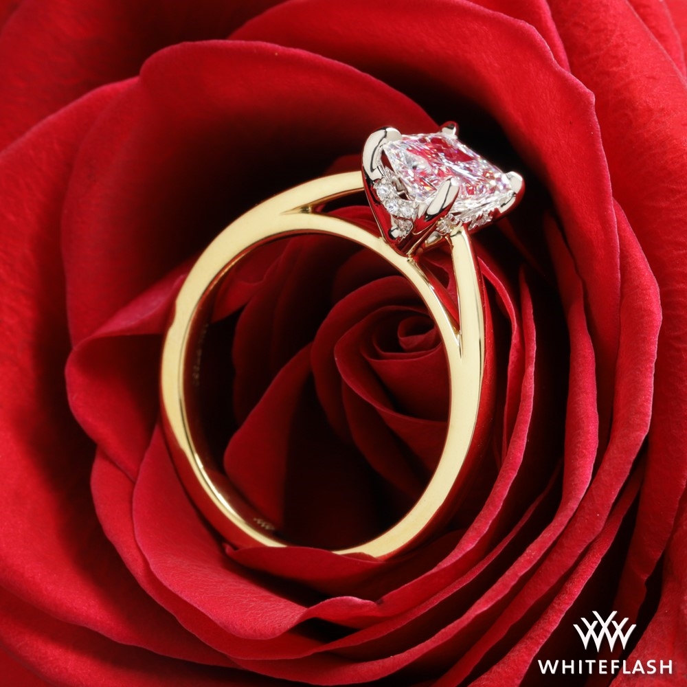18k Yellow Gold Custom Solitaire Engagement Ring with Hidden Halo