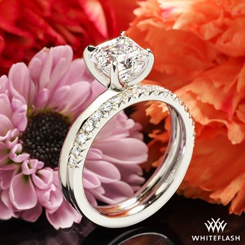 Platinum Custom Tulip Solitaire Engagement Ring with Matching Half Eternity Diamond Wedding Ring