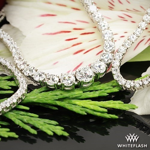 14k White Gold Four-Prong Graduated Lab Created Diamonds Tennis Necklace