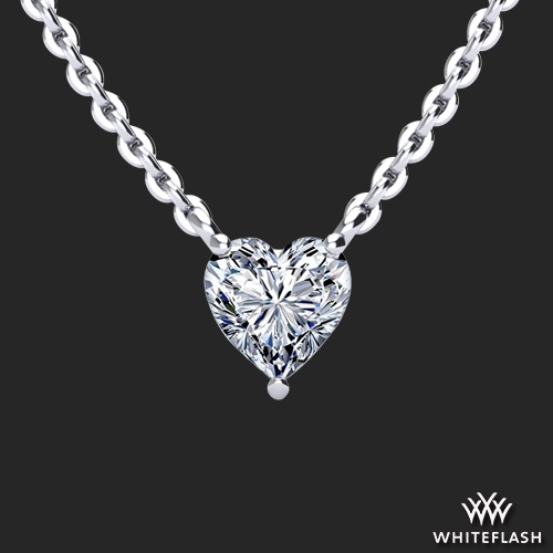 14k White Gold Solitaire Heart Diamond Pendant