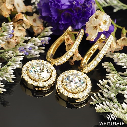 1.51ct E VVS2 Round Cut Precision Lab Grown Diamond set in Custom Drop Halo Earrings