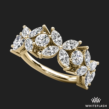 14k Yellow Gold Flowers of Marquise Lab Created Diamond Anniversary Ring 2.38ctw