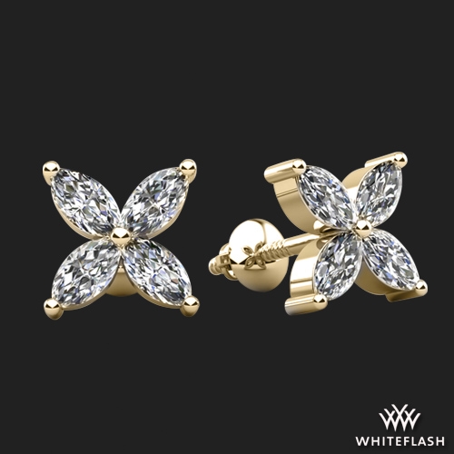 14k Yellow Gold Flower Marquise Diamond Stud Earrings 0.88ctw