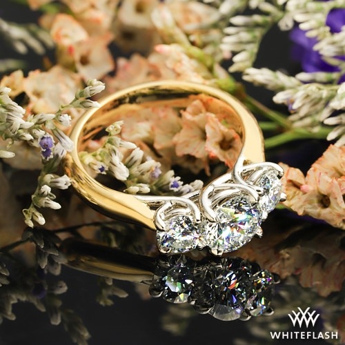 18k Yellow Gold Trellis Three Stone Engagement Ring