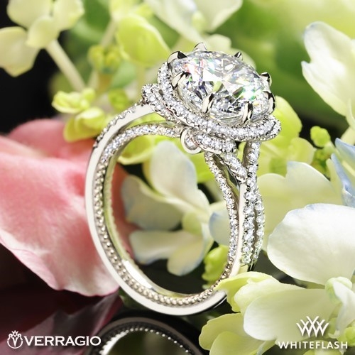 Verragio Diamond Engagement Ring Setting with Twisted Pave Shank and Floral Halo