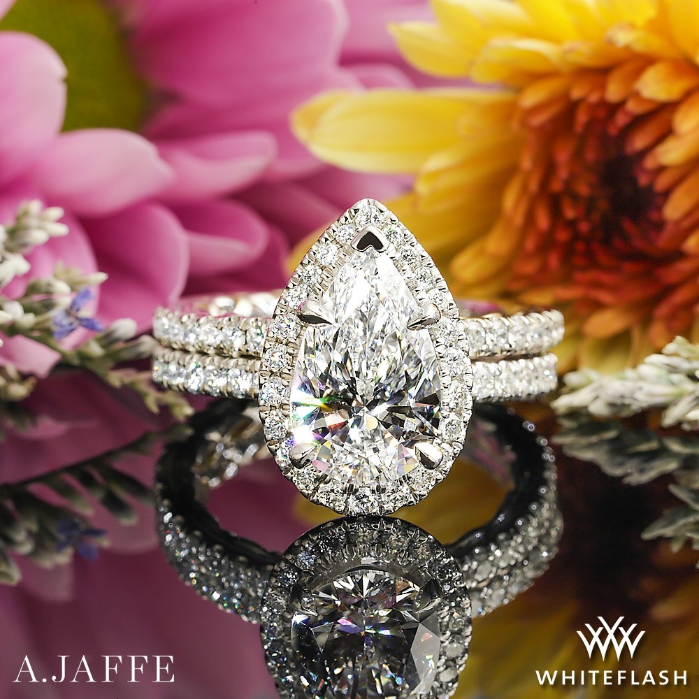 A. Jaffe Classic Halo Pear Cut Diamond Engagement Ring