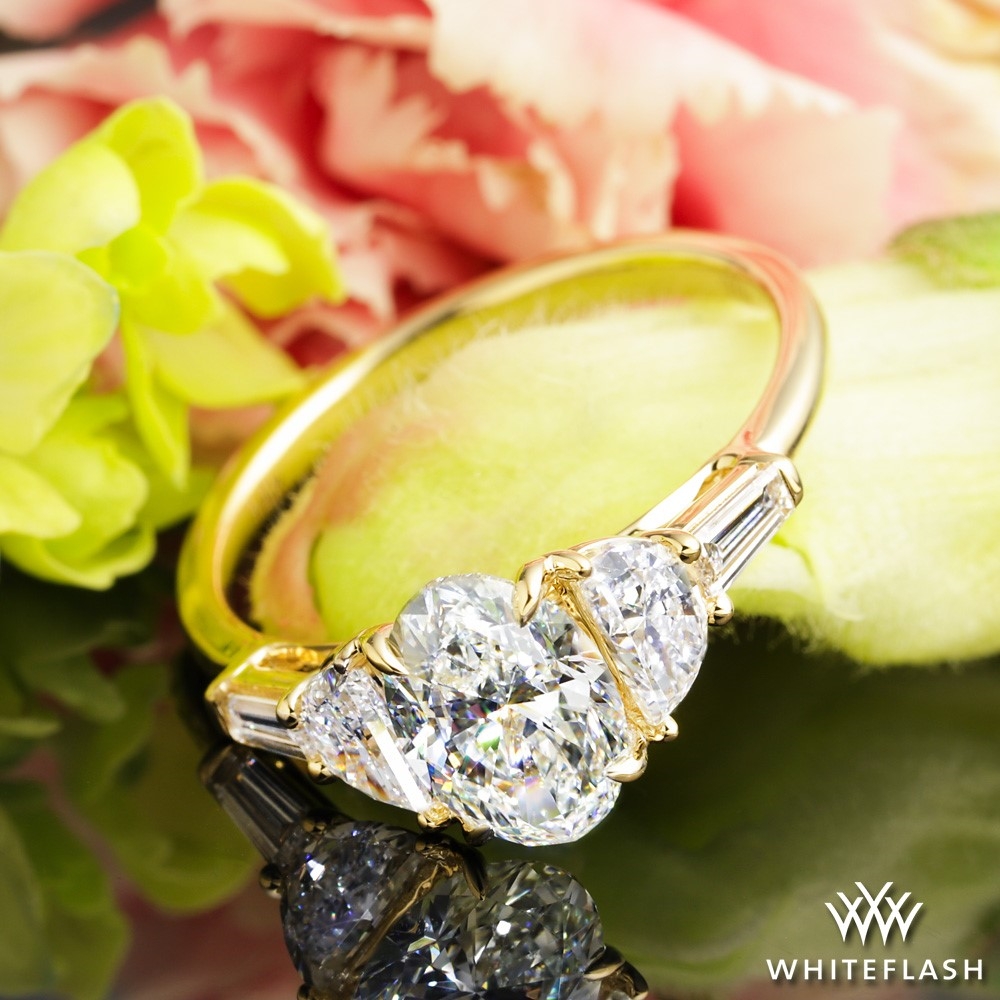 14k Yellow Gold Custom 5 Stone Engagement Ring Setting with Half Moon & Tapered Baguette Lab Created Diamonds