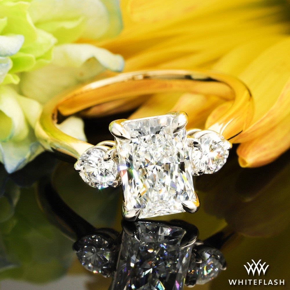 18k White Gold Custom Two-Toned Three Stone Engagement Ring