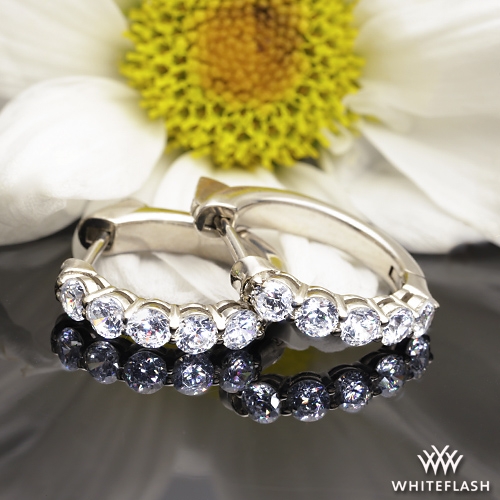 1.05ctw 14k White Gold Five Stone Lab Created Diamond Hoop Earrings