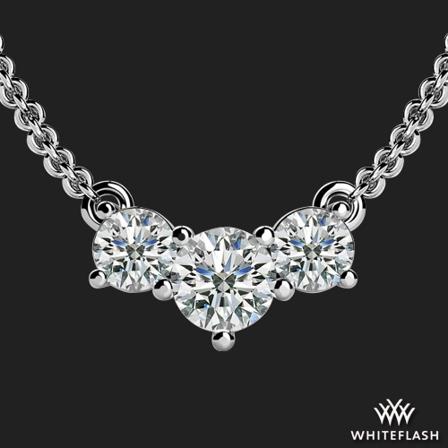 14k White Gold Three Stone Lab Created Diamond Pendant