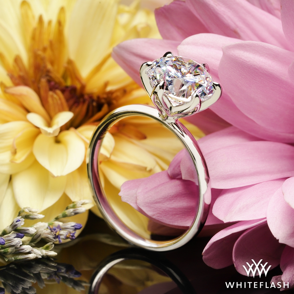 14k White Gold Tulip 6 Prong Solitaire Engagement Ring