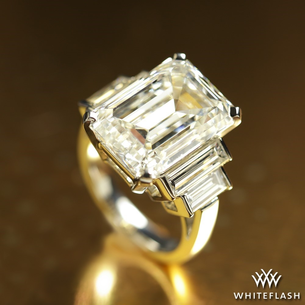 Custom 16ct Lab Grown Emerald Cut diamond ring with side baguettes