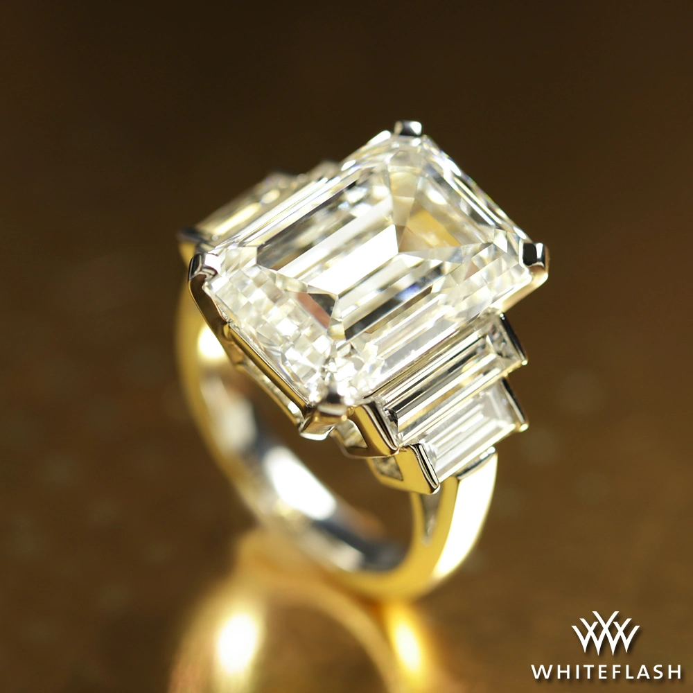 Custom 16ct Lab Grown Emerald Cut diamond ring with side baguettes