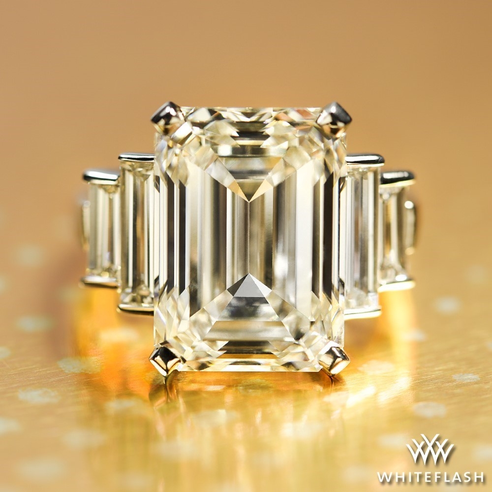 Platinum Custom 5-Stone Emerald and Baguette Lab-Created Diamond Ring