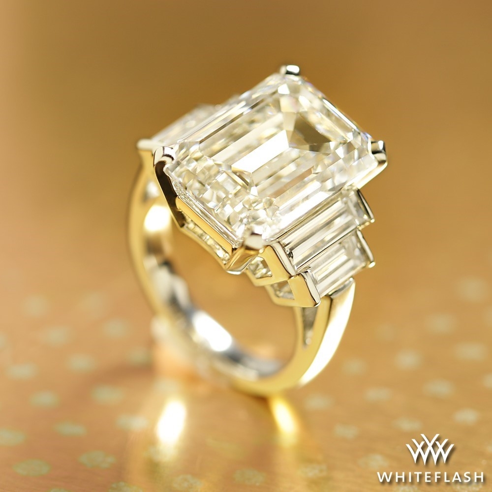 Custom 5-Stone Emerald and Baguette Lab-Created Diamond Ring