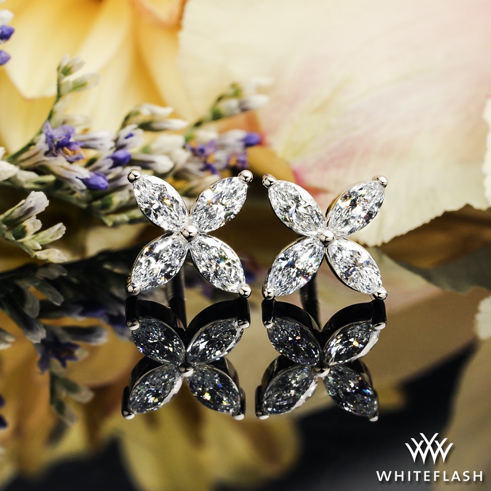 Flower Marquise Diamond Stud Earrings