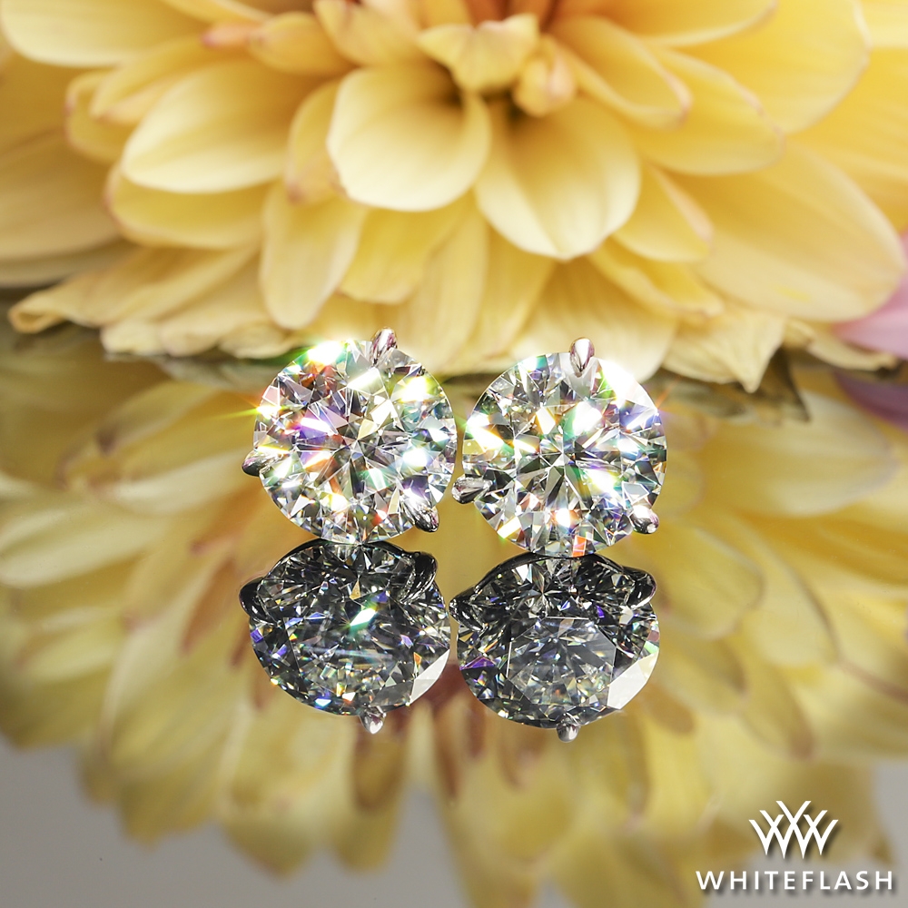 14k White Gold 3 Prong Martini Diamond Earrings