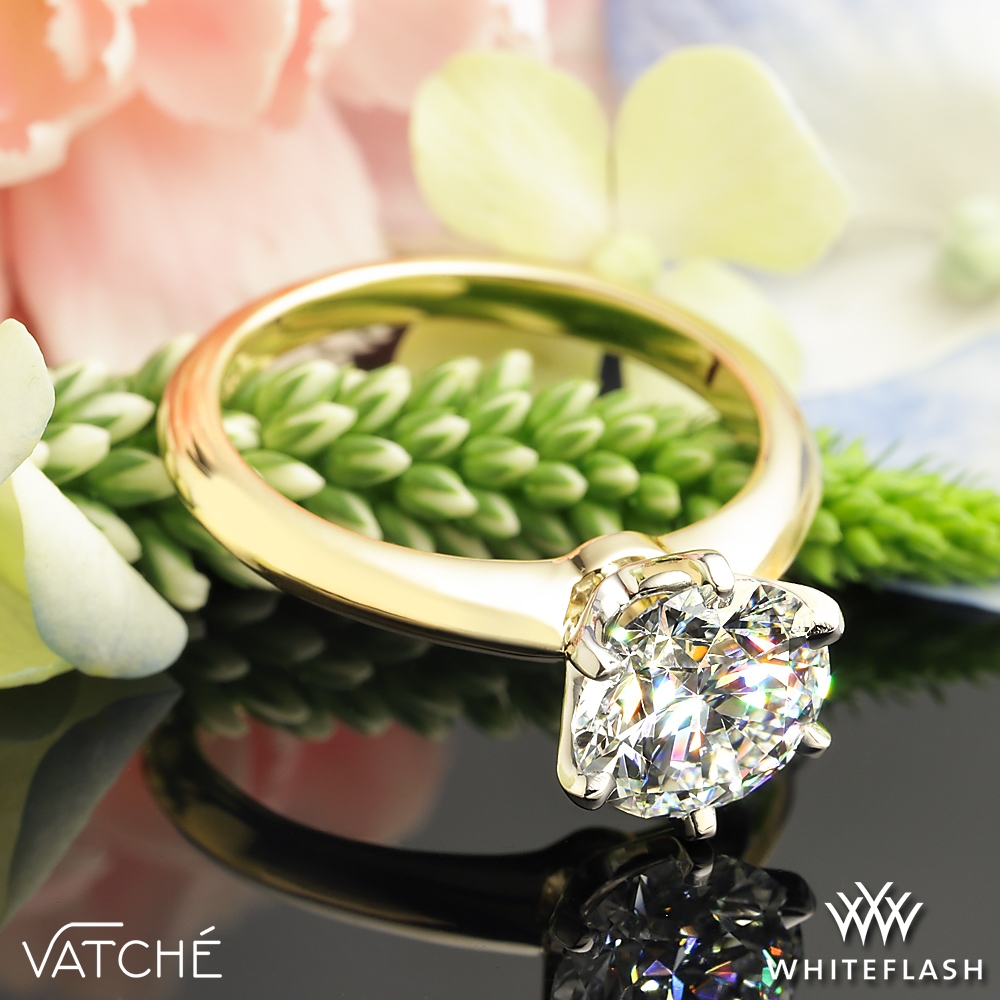18k YG/PT Head Vatche U-113 6-Prong Solitaire Engagement Ring