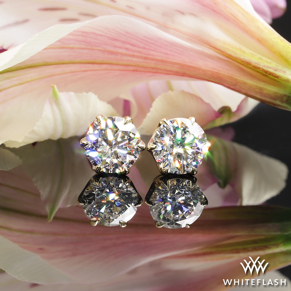 6 Prong Crown Diamond Earrings