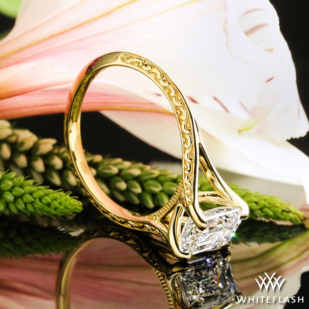 18k Yellow Gold Custom Split Shank Knife Edge Engagement Ring