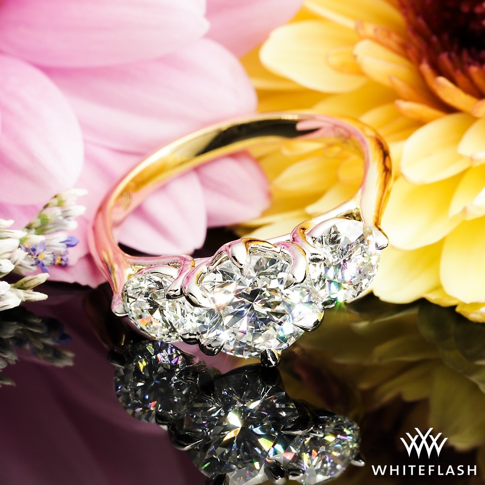 18k Yellow Gold Semi Custom Butterflies 3 Stone Engagement Ring