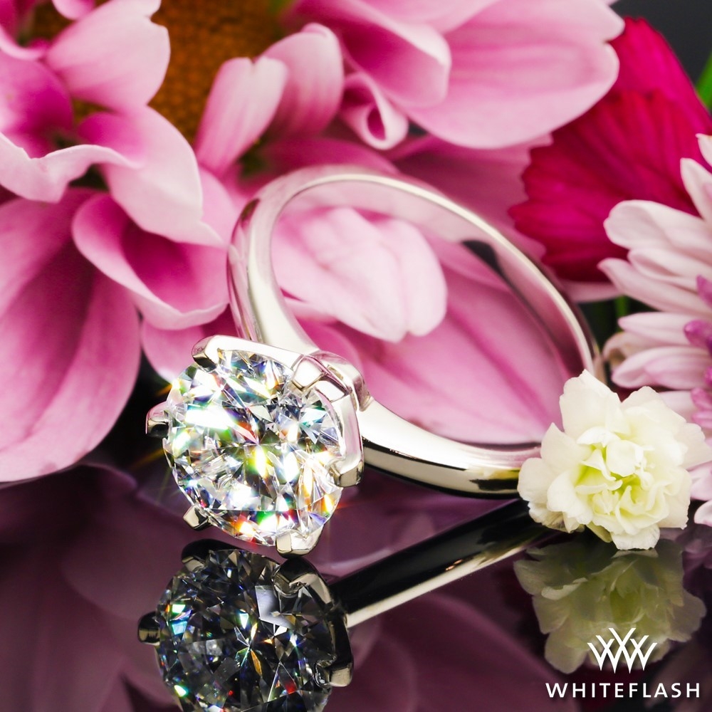 Platinum 6 Prong Exquisite Half Round Solitaire Engagement Ring