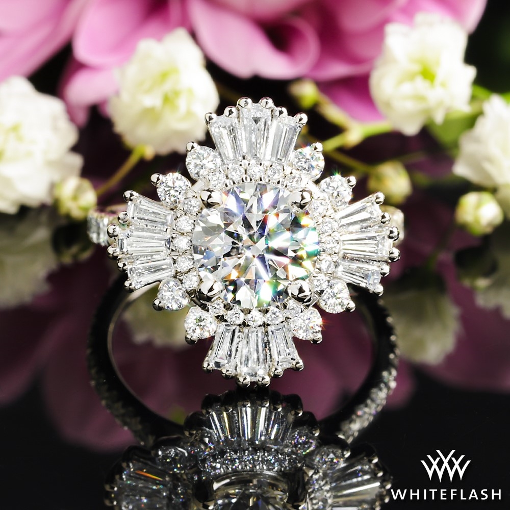 Custom Baguette Double Halo Engagement Ring