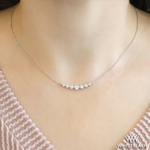 14k White Gold Seven Stone Graduated Diamond Curved Bar Pendant
