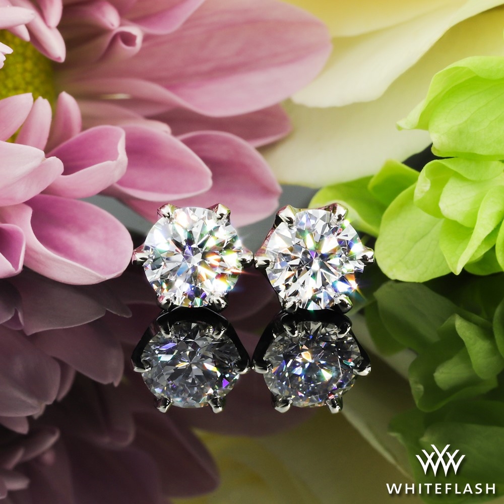 Platinum 6 Prong Crown Diamond Earrings