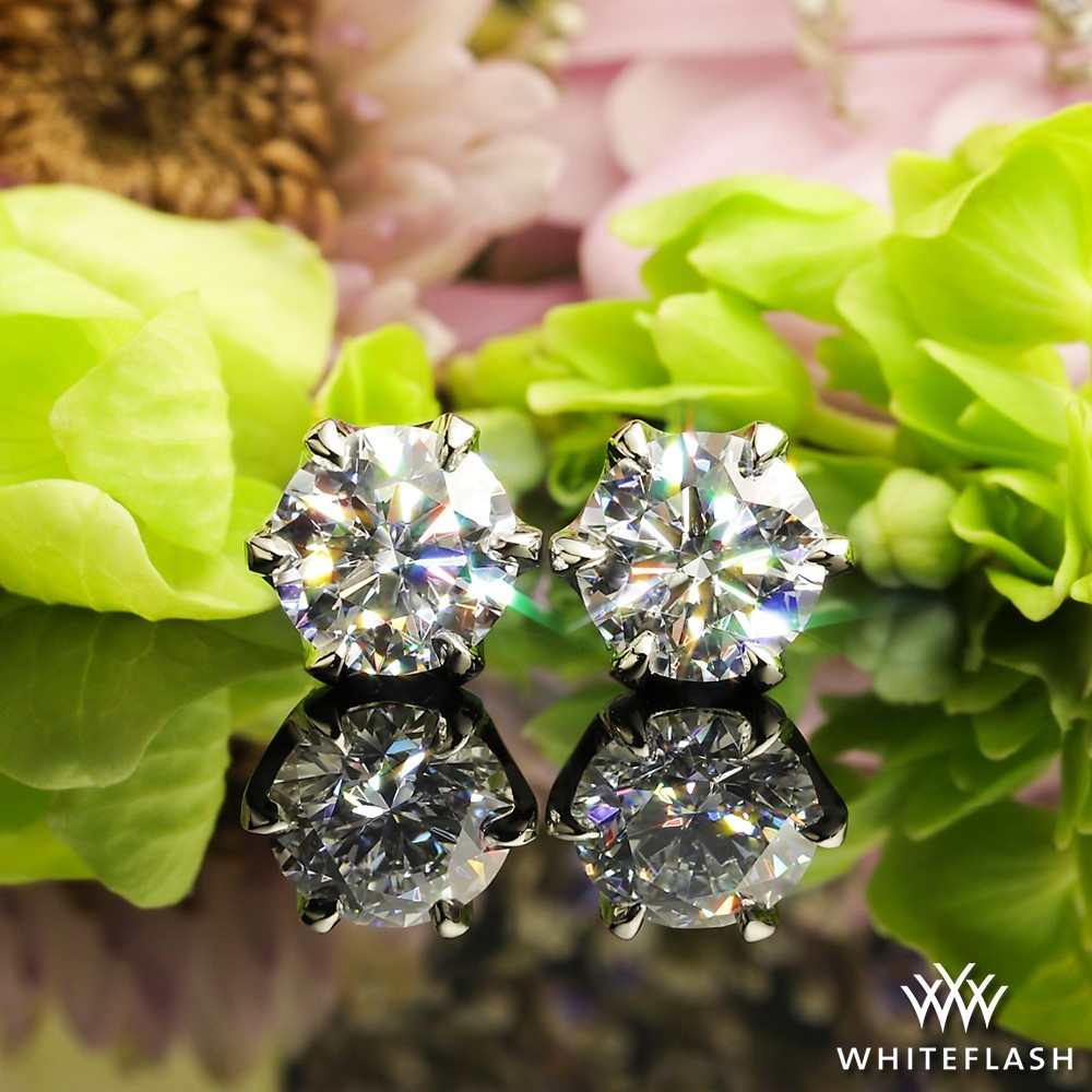 Platinum 6 Prong Crown Diamond Earrings