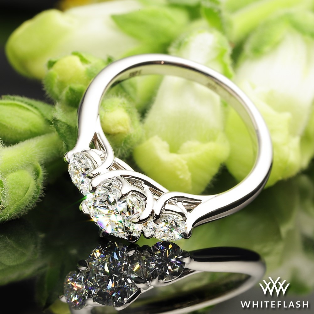 18k White Gold Butterflies 3 Stone Engagement Ring