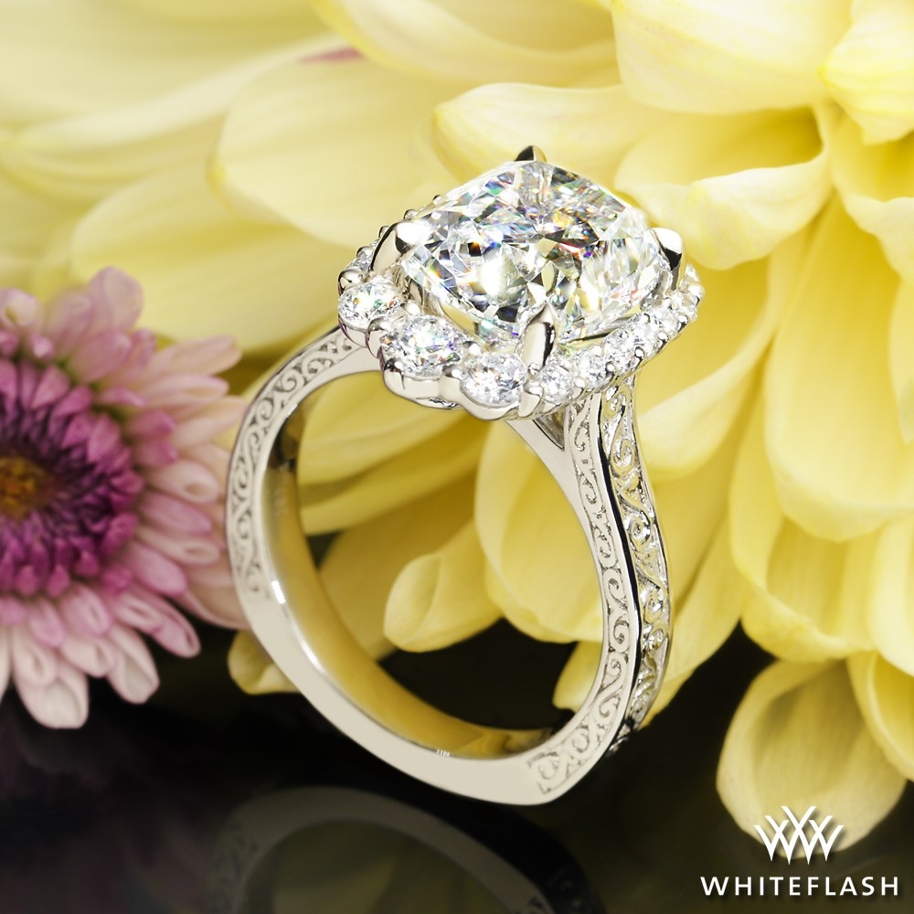 Platinum Custom Engraved Cathedral Solitaire Engagement Ring