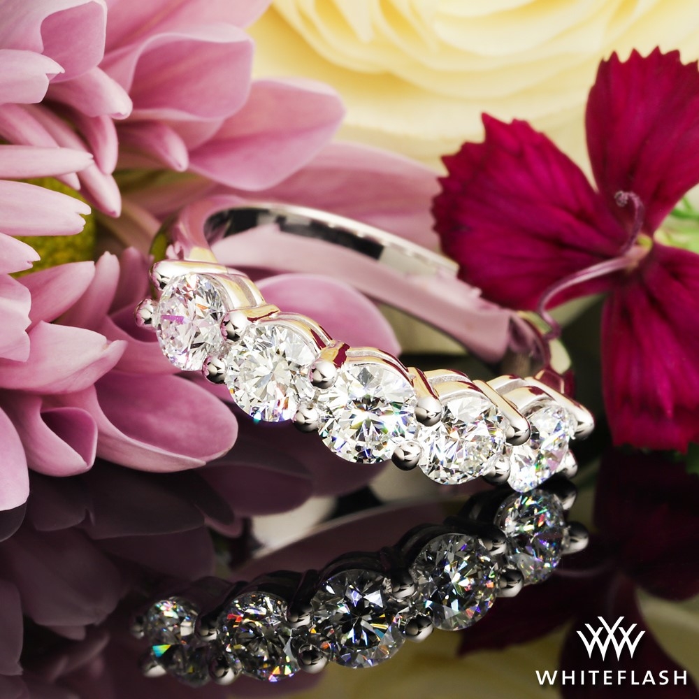 14k White Gold Five Stone Open-Basket Diamond Right Hand Ring - Setting Only