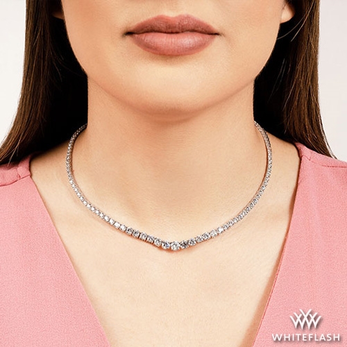 14k White Gold Four-Prong Graduated Diamond Tennis Necklace