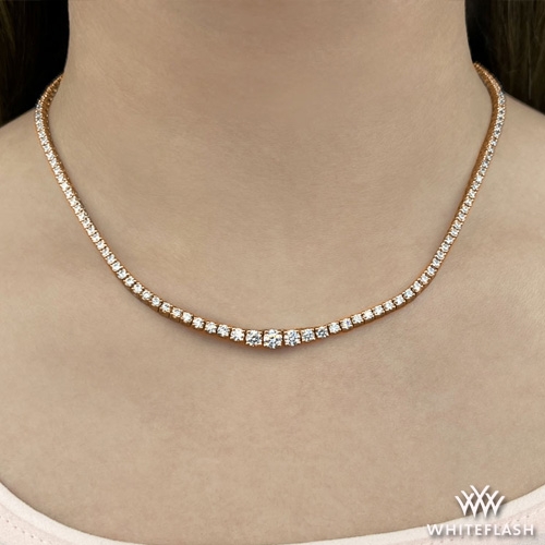 7.08ctw 14k Rose Gold Four-Prong Graduated Diamond Tennis Necklace