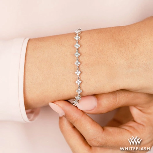 14k White Gold Four Stone Clover Lab Created Diamond Tennis Bracelet 1.85ctw