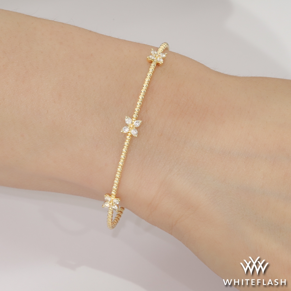 14k Yellow Gold Flexible Clover Cluster Diamond Bangle