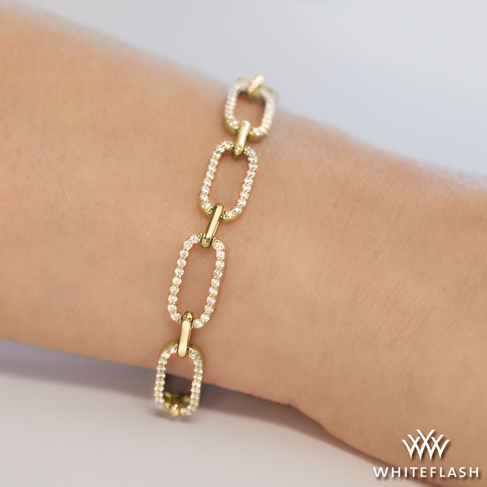 14k Yellow Gold Paperclip Diamond Link Bracelet 2.60ctw