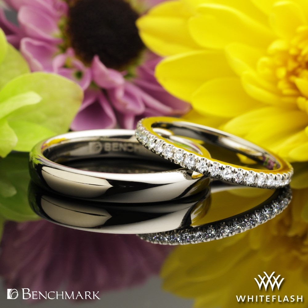 Platinum Benchmark European Comfort Fit with Valoria Cathedral French Set Diamond Wedding Ring