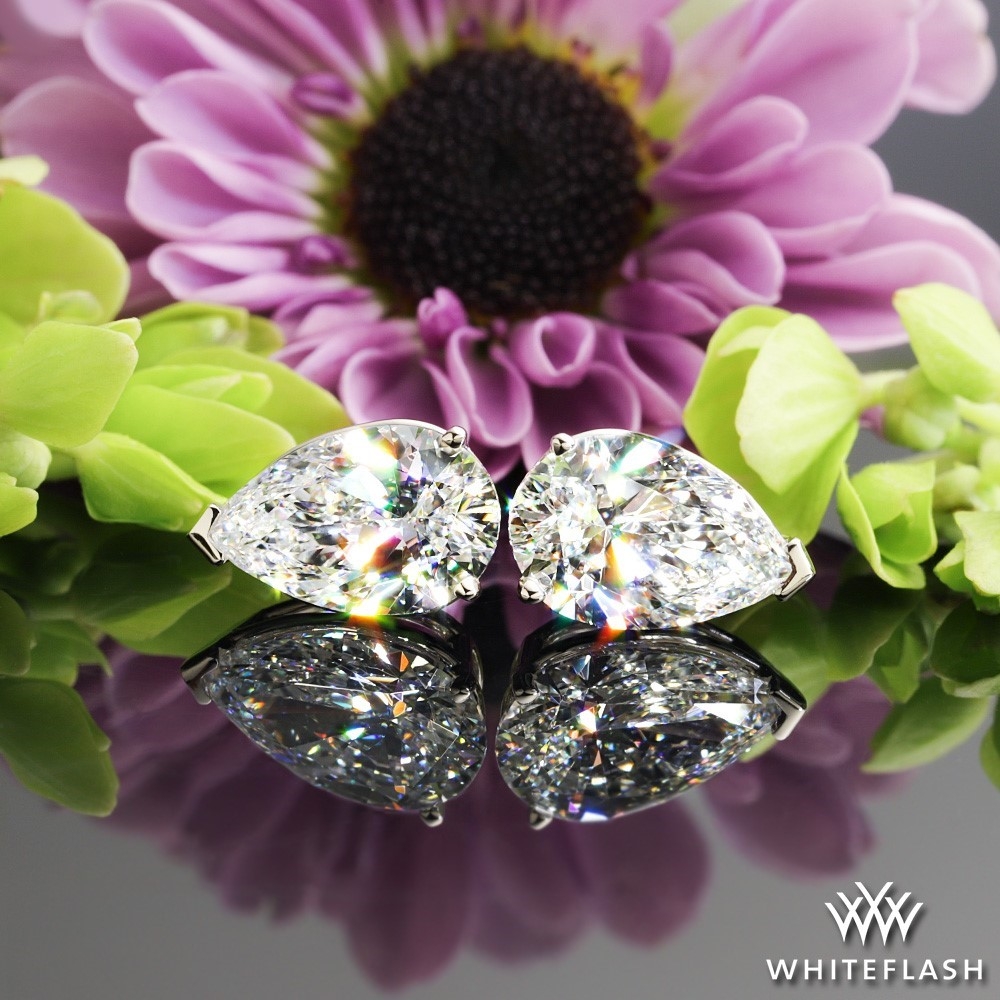14k White Gold Custom 3 Prong Pear Diamond Stud Earrings